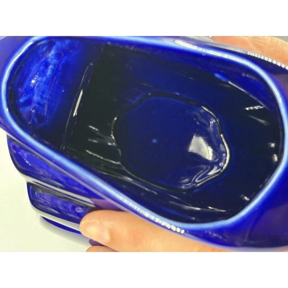 VTG Hall China USA Ceramic Disc Pitcher Ice Lip MCM Cobalt Blue #1338